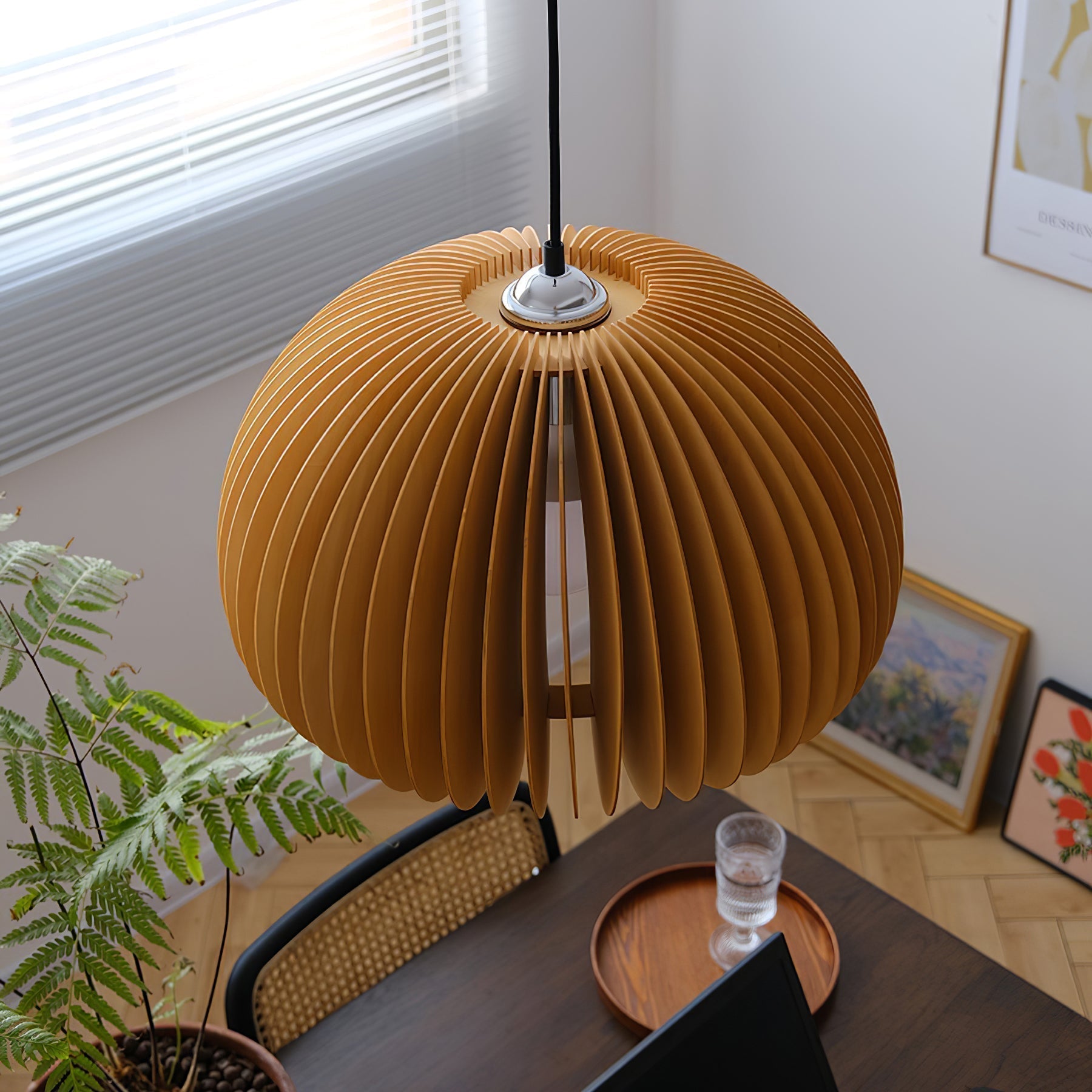 Doren Pendant Lamp Wood Pumpkin Dome Nordic
