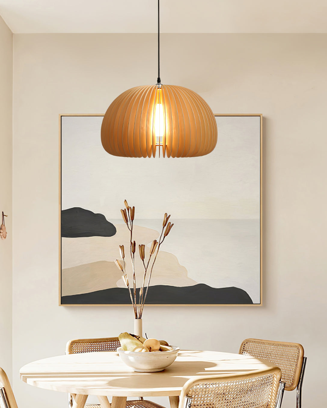 Doren Pendant Lamp Wood Pumpkin Dome Nordic