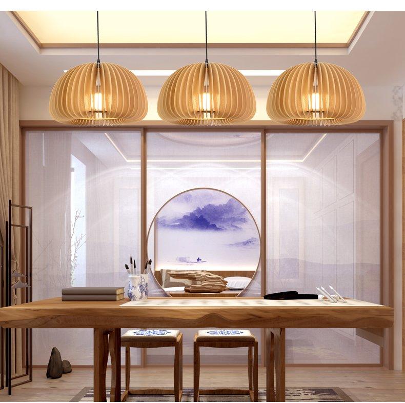 Doren Pendant Lamp Wood Pumpkin Dome Nordic
