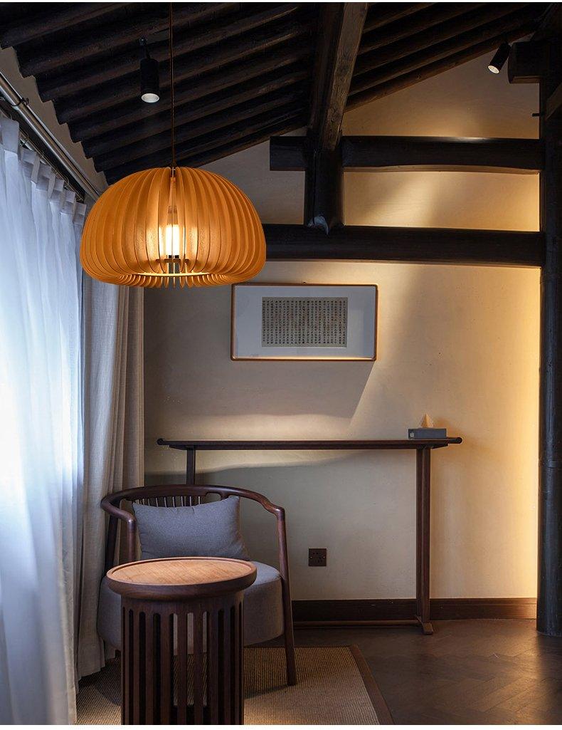 Doren Pendant Lamp Wood Pumpkin Dome Nordic