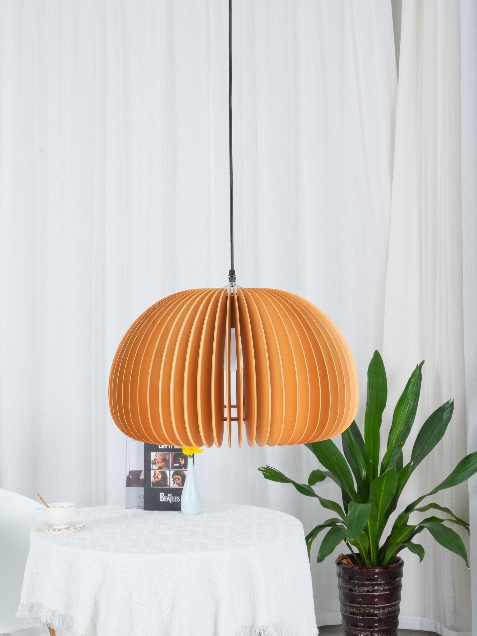 Doren Pendant Lamp Wood Pumpkin Dome Nordic