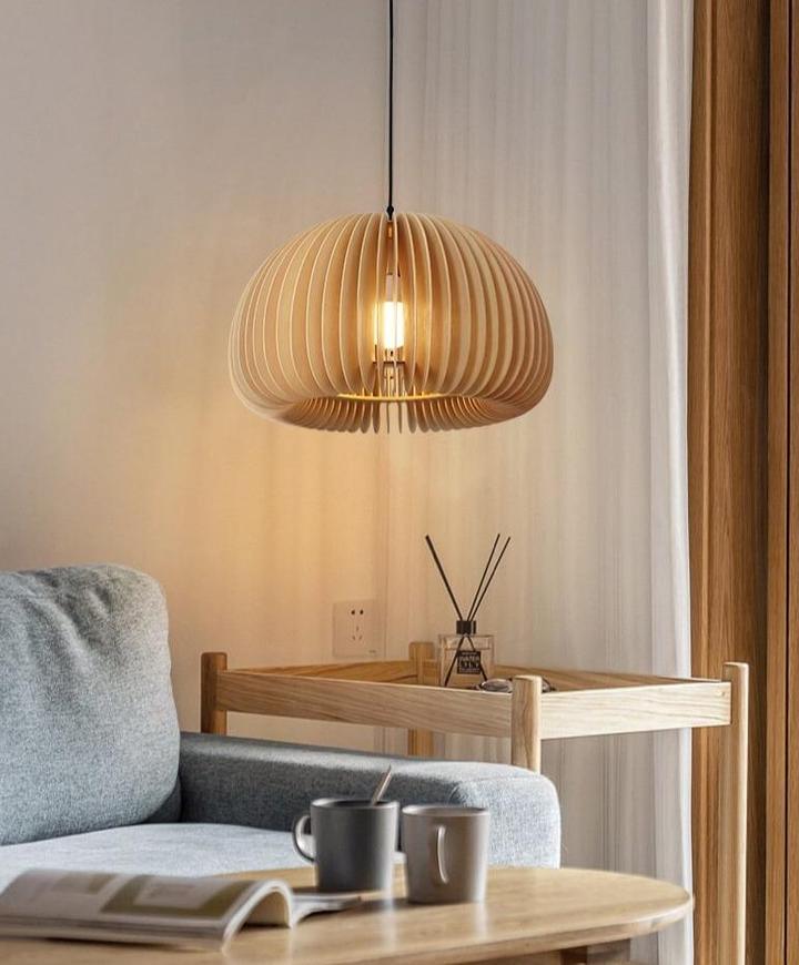 Doren Pendant Lamp Wood Pumpkin Dome Nordic