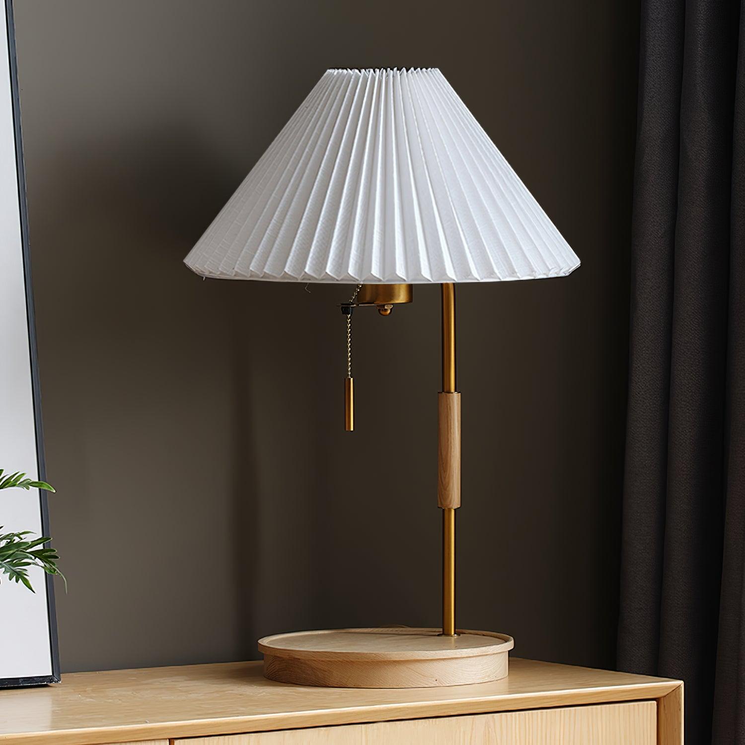 Sylivette Brim Retro Pleated Wood Table Lamp
