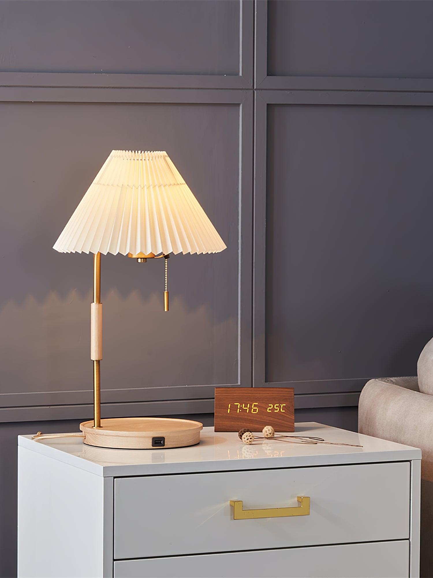 Sylivette Brim Retro Pleated Wood Table Lamp