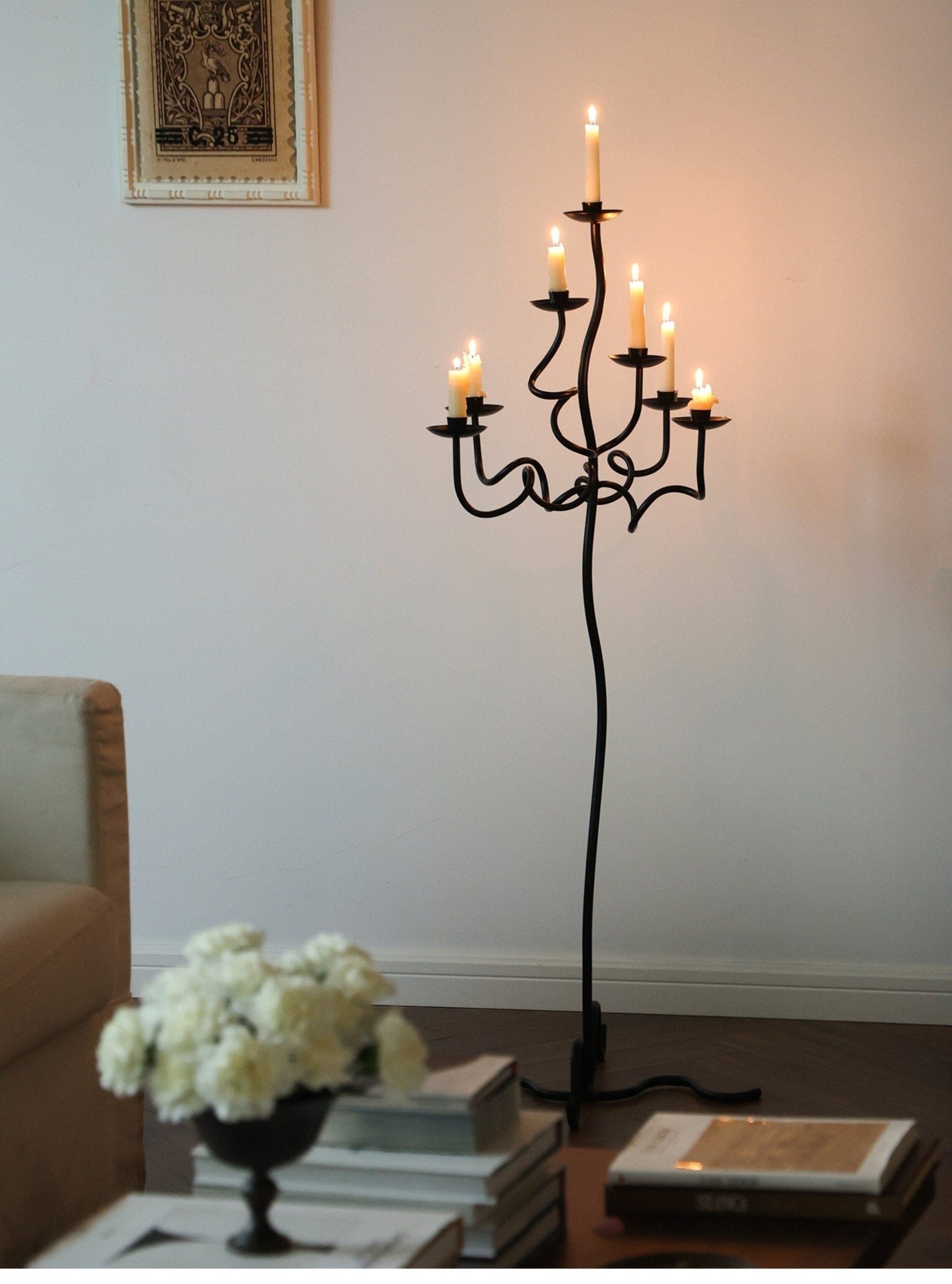 Hand Forged Iron Floor Candelabra