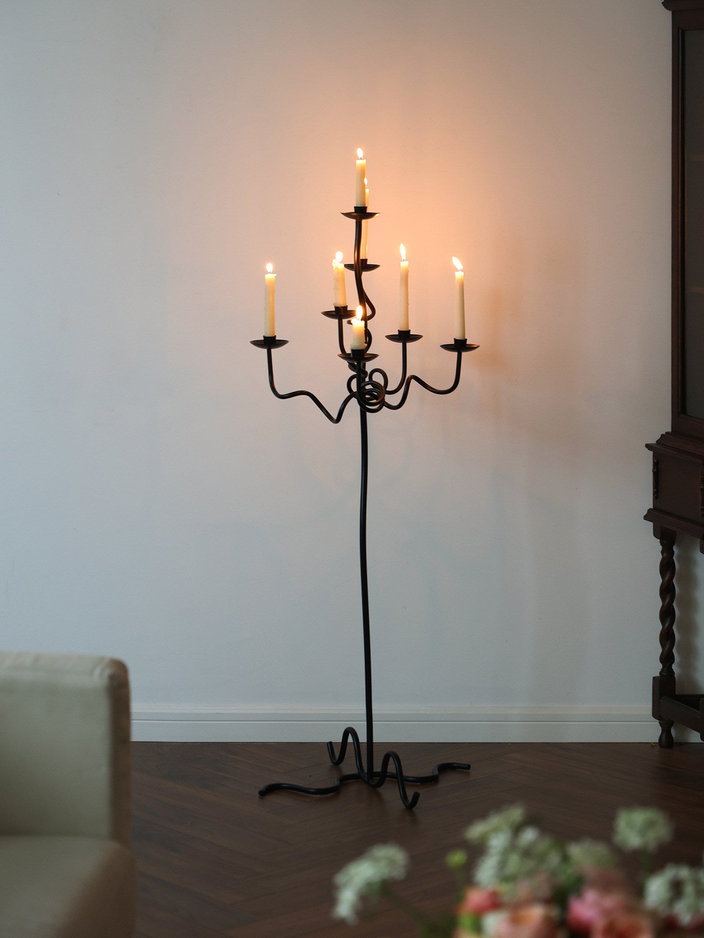 Hand Forged Iron Floor Candelabra
