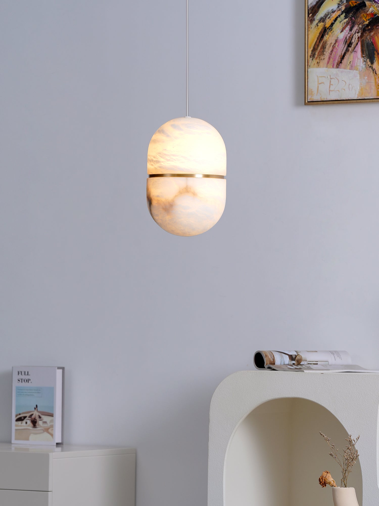 Satatr Alabaster Pendant Light Capsule-shaped