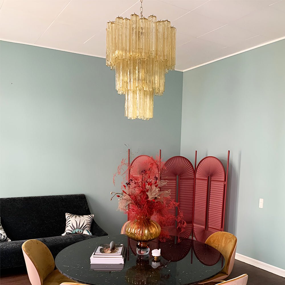 Eireraria Chandelier Yellow Glass Tube Tiered Warm