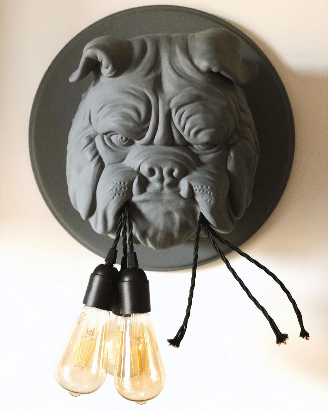Umeri Wall Lamp Bulldog Sculpture Whimsical