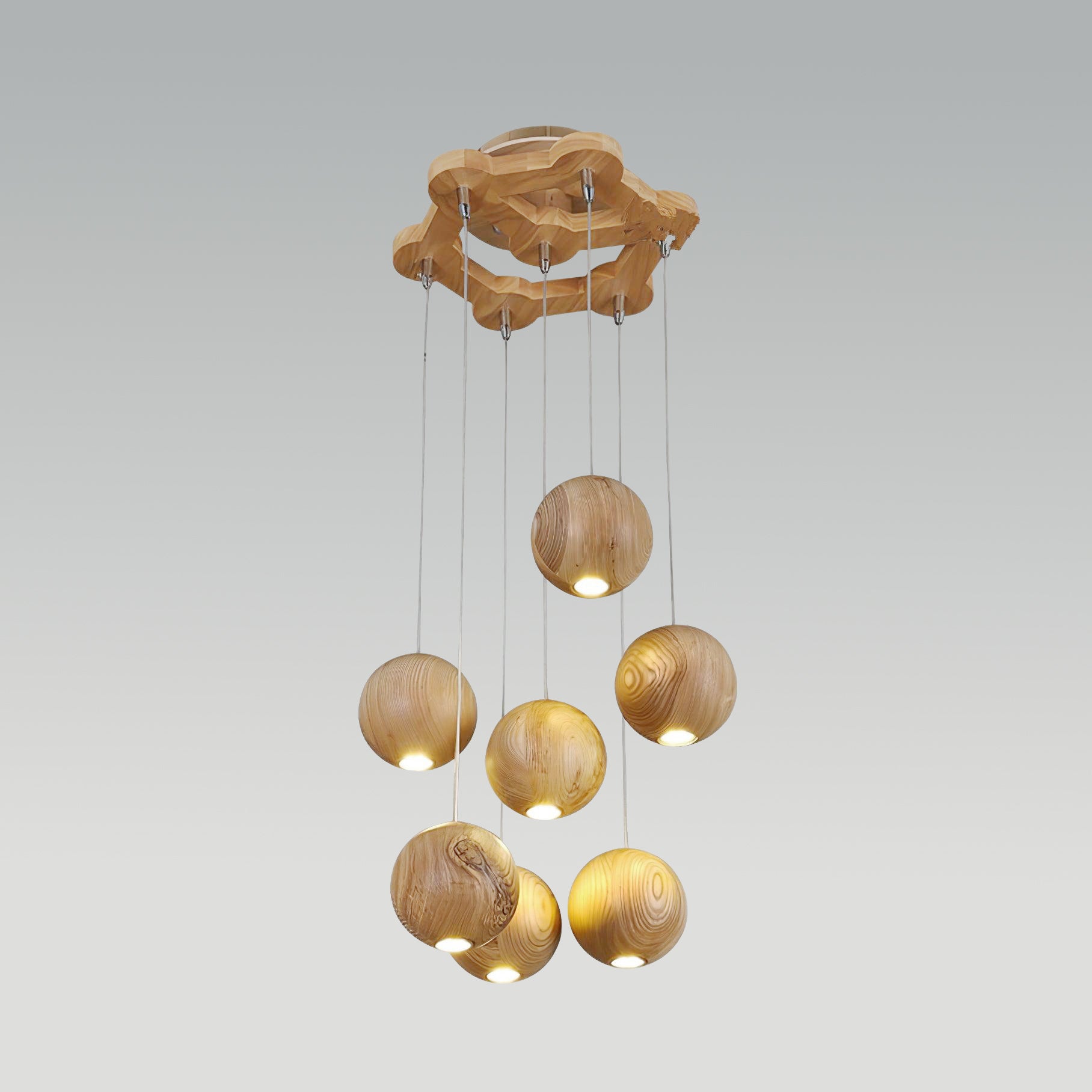 Vixor Nordic Orb Sphere Cluster Wooden Pendant Light