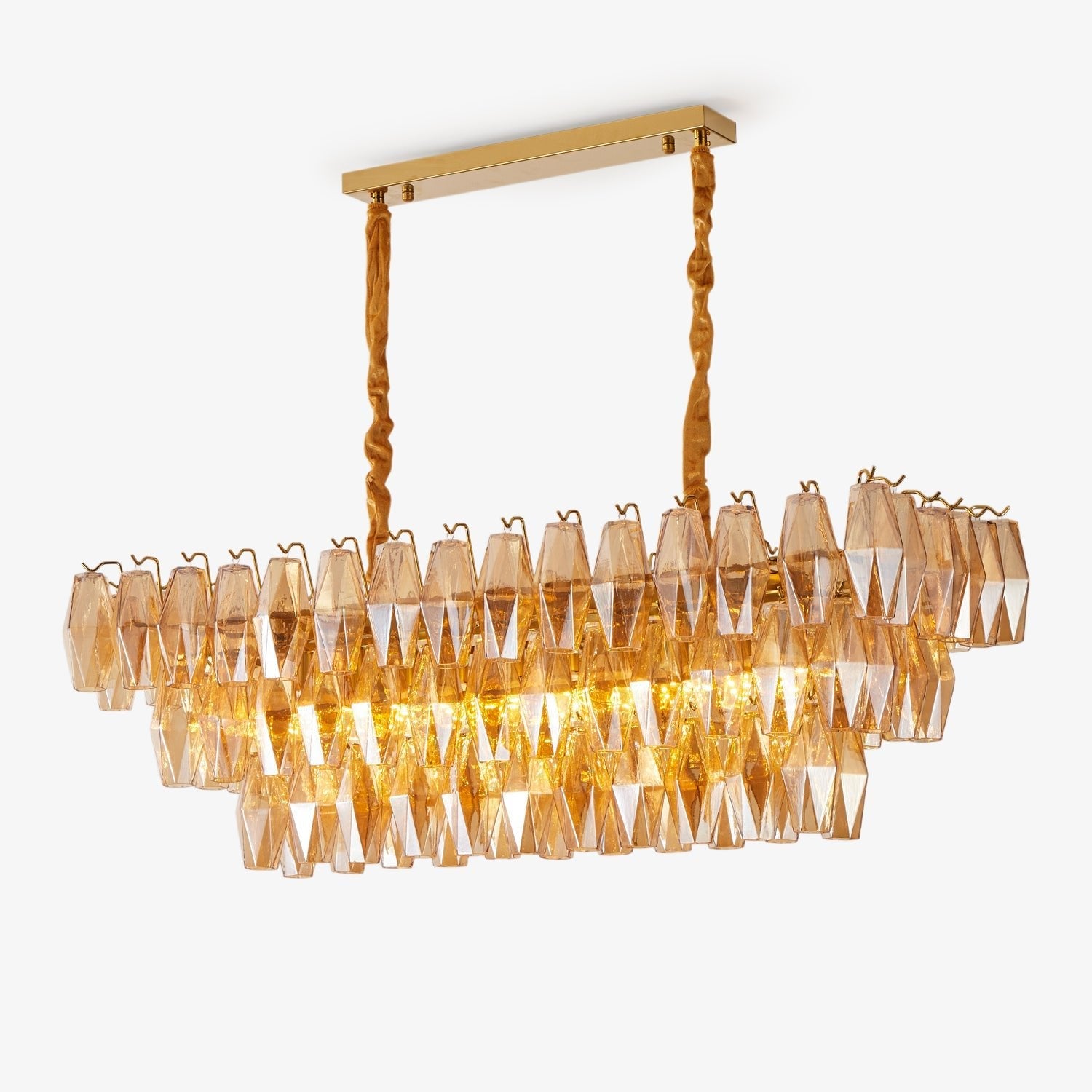 Lioraiel Chandelier Amber Prism Glass Rectangular Layered