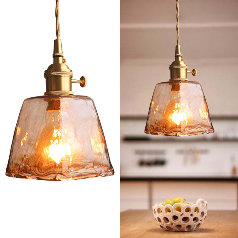Arisha Vintage Style Industrial Pendant Light Retro Glass Brass