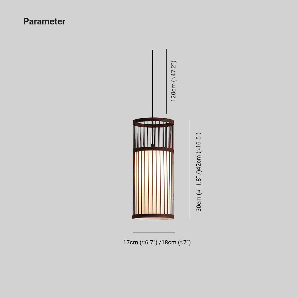 Muto Weave Cylinder Pendant Light, Coffee/Wood, /Bamboo