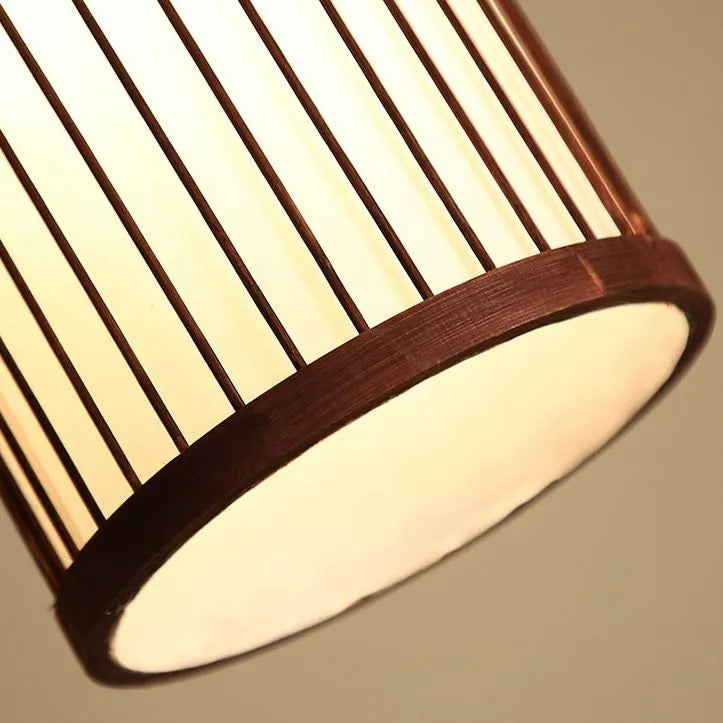 Muto Weave Cylinder Pendant Light, Coffee/Wood, /Bamboo