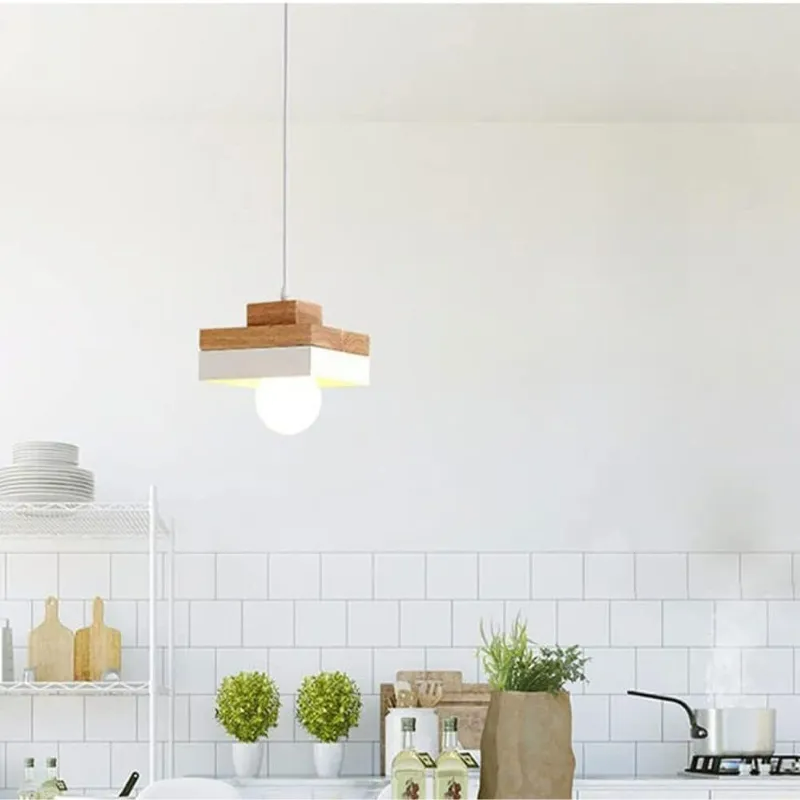 Valentina Modern Square Round Pendant Light Wood Living Room
