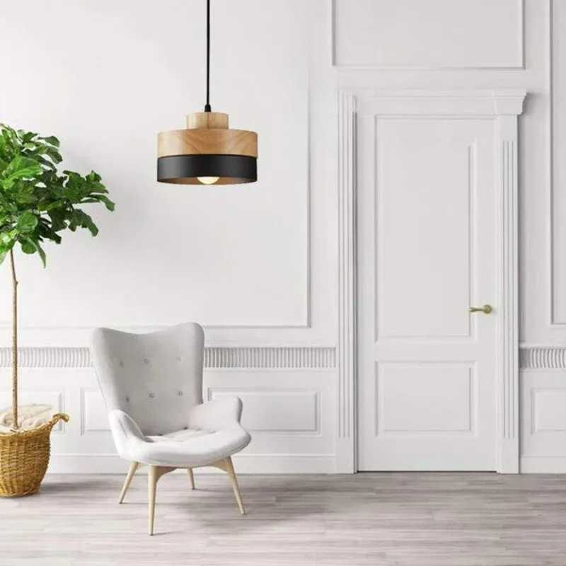 Valentina Modern Square Round Pendant Light Wood Living Room