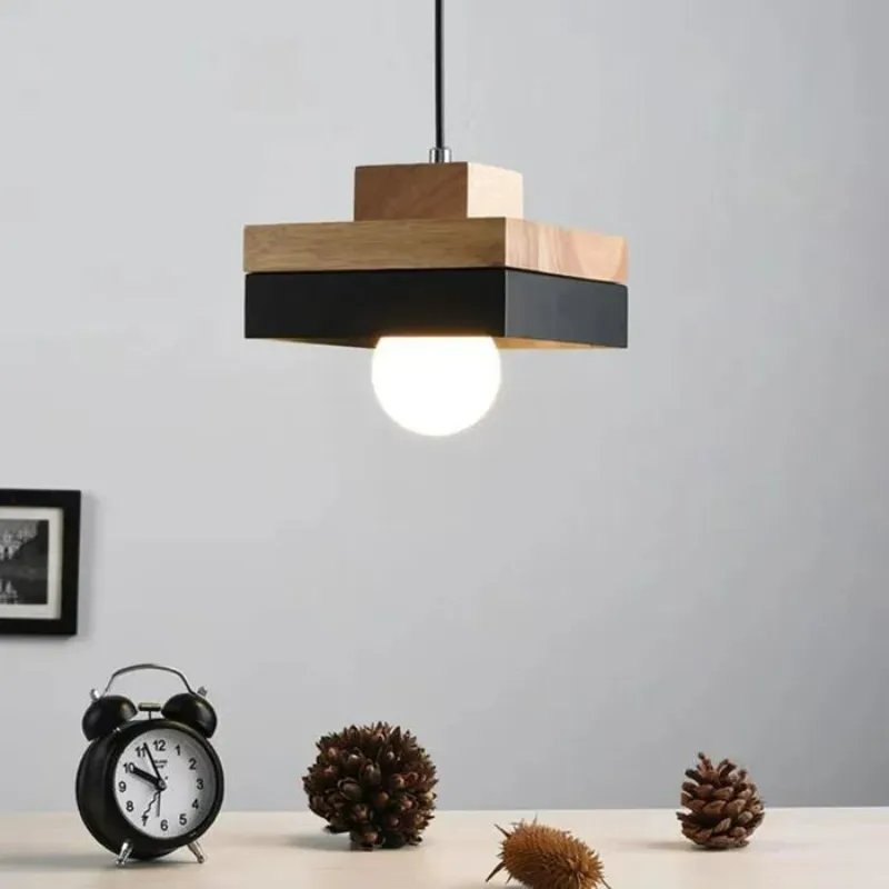 Valentina Modern Square Round Pendant Light Wood Living Room