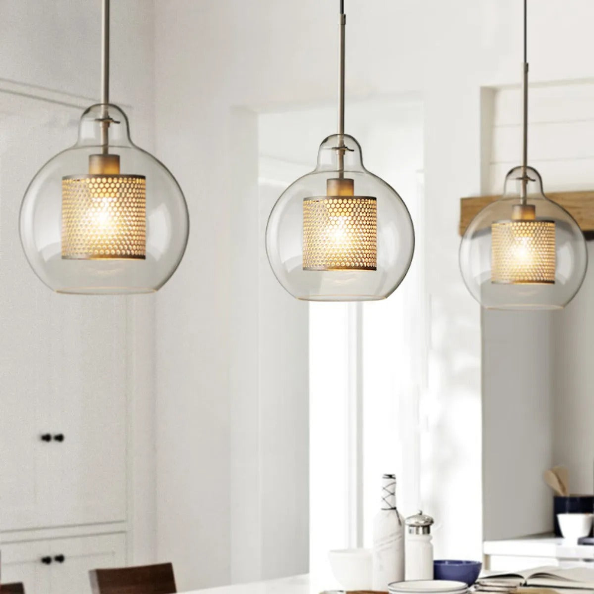 Arisha Golden Pendant Light, /Glass, Globe/Cylindric