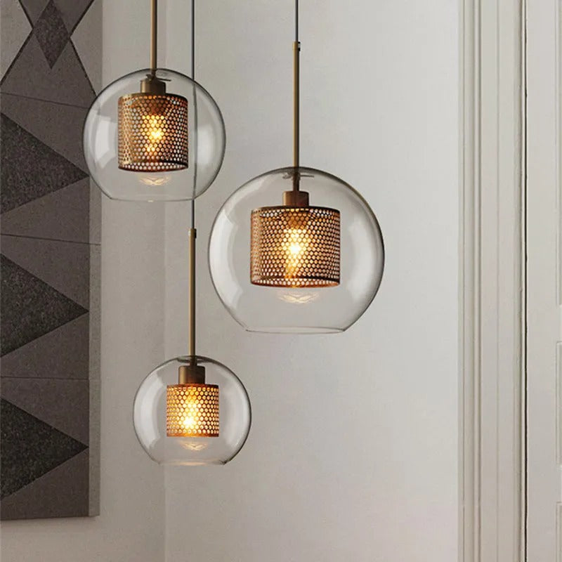 Arisha Golden Pendant Light, /Glass, Globe/Cylindric