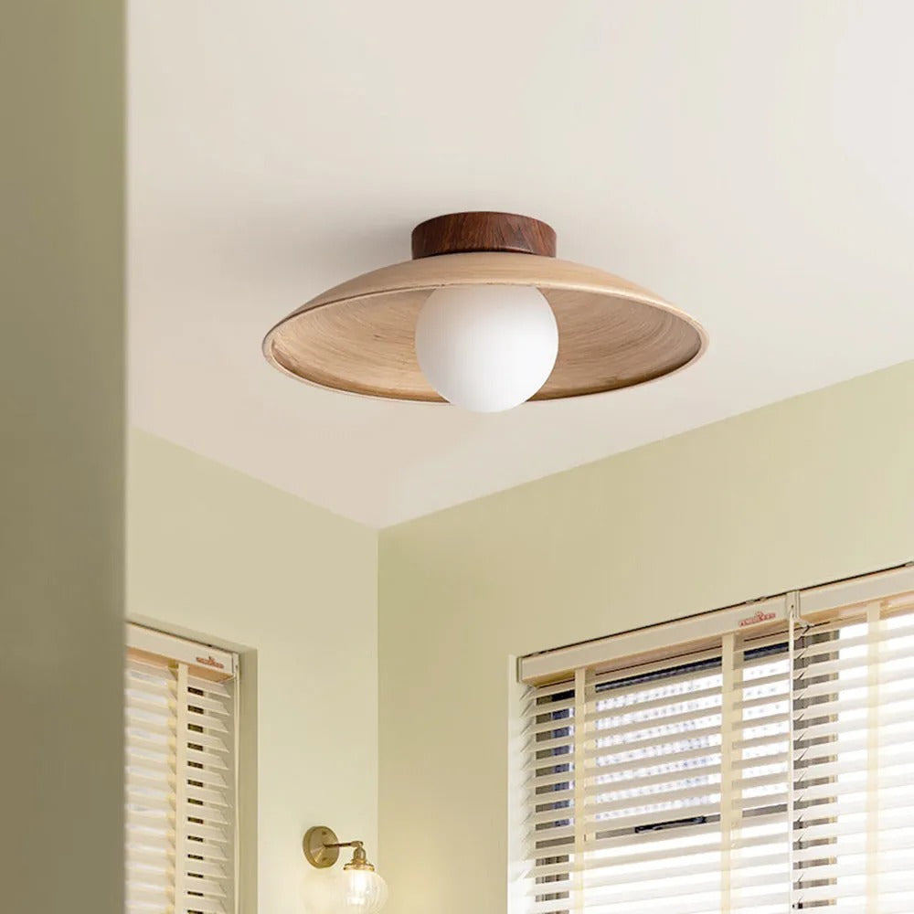 Muto Vintage Flush Mount Ceiling Light Wood Glass Bar Hotels