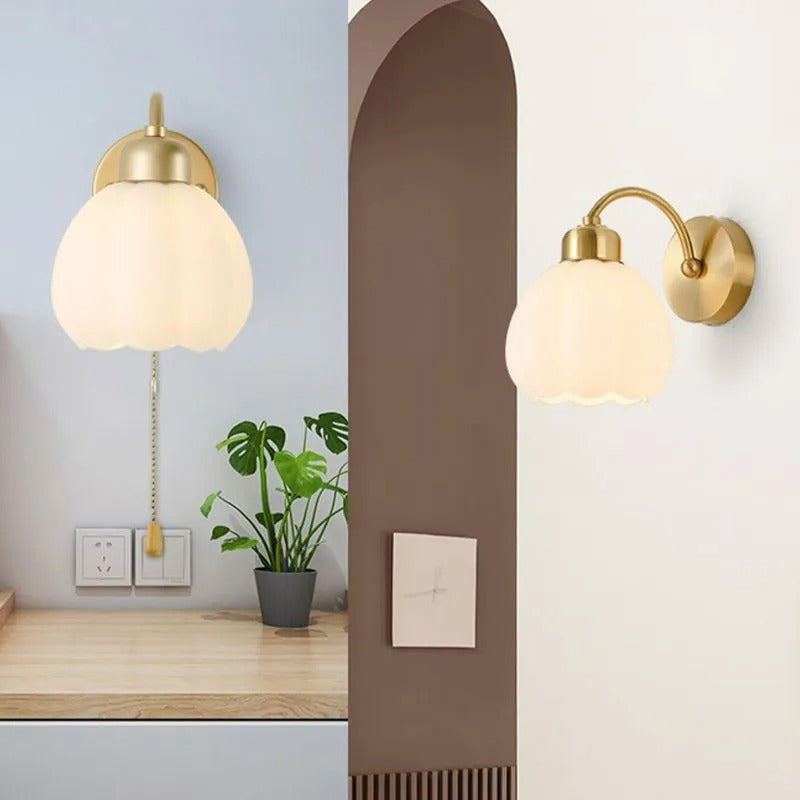 Arisha Nordic Flower Glass Wall Lamp Ivory Bedroom