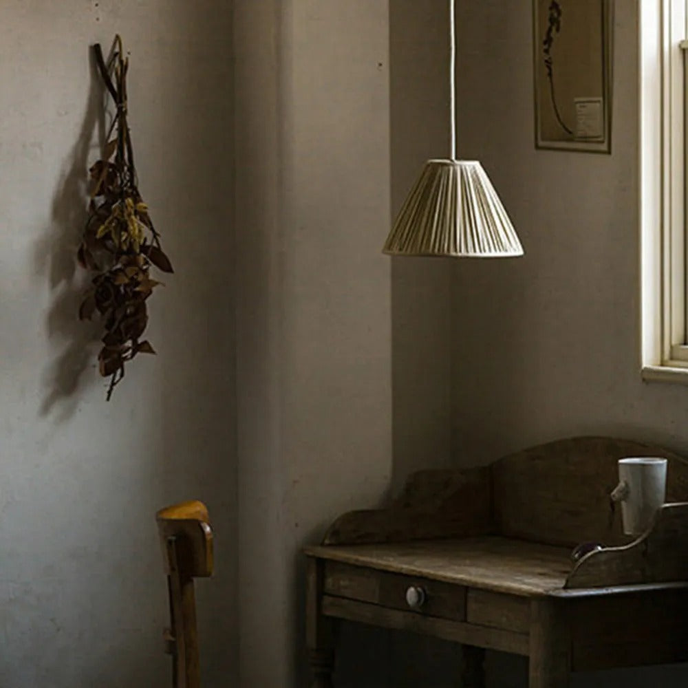 Ritta Pleated Pendant Light Wabi Sabi, /Fabric, Living Room