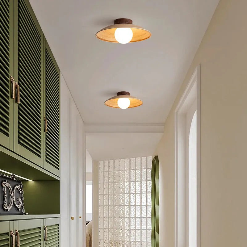 Muto Vintage Flush Mount Ceiling Light Wood Glass Bar Hotels