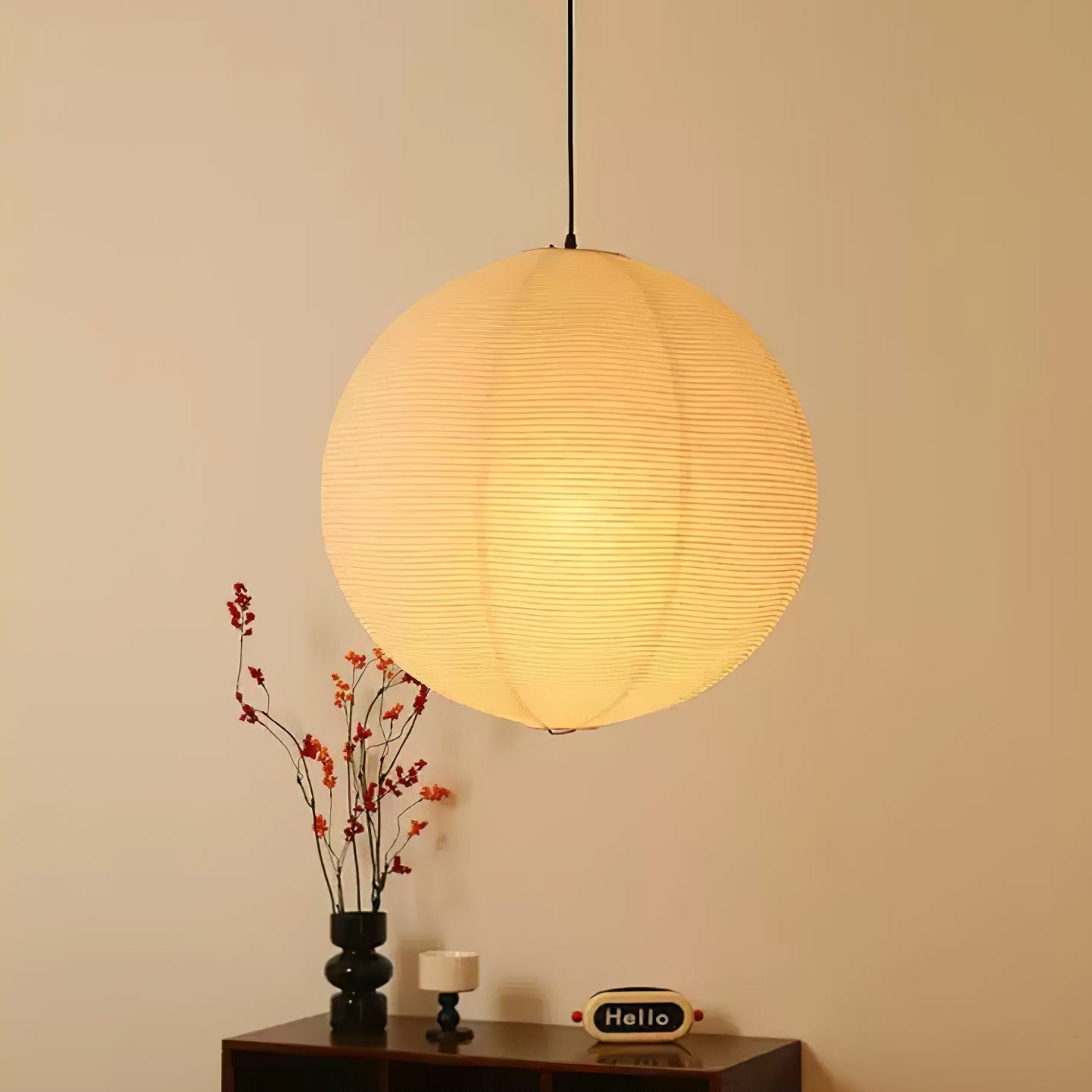 Noveno Pendant Lamp Bamboo Washi Paper Round