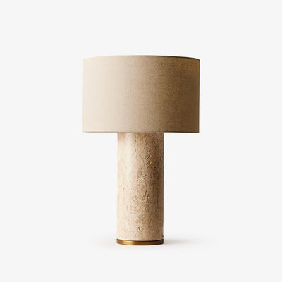 Vonoryra Cylindrical Travertine Table Lamp - Neutral Decor