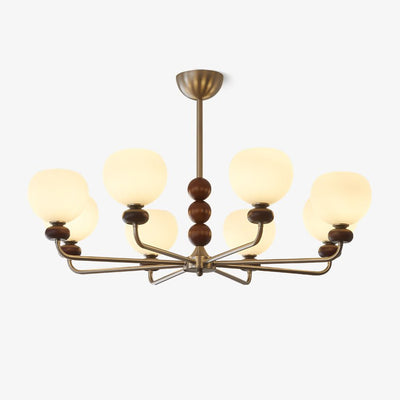 Vilorira Traditional Classic Orb Walnut Wood Glass Chandelier
