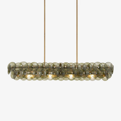 Veleniel Chandelier Linear Amber Pressed Glass Disc Modern