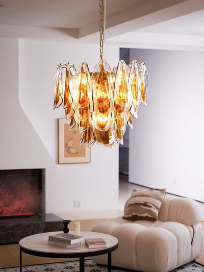 Lioraora Chandelier Amber Leaf Glass Layered Organic Warmth
