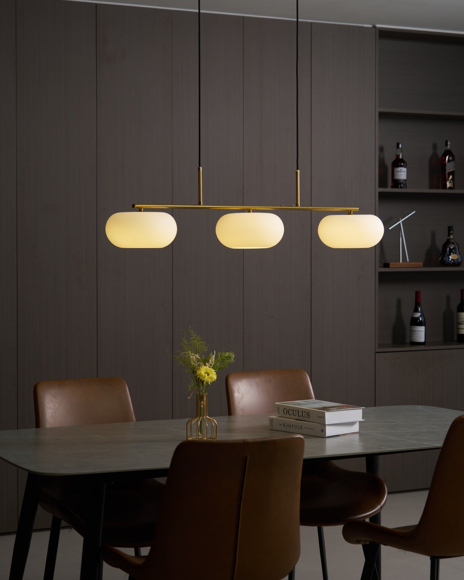 Lustra Pendant Lamp 3-Light Globe Shaped Linear - Neutral Decor