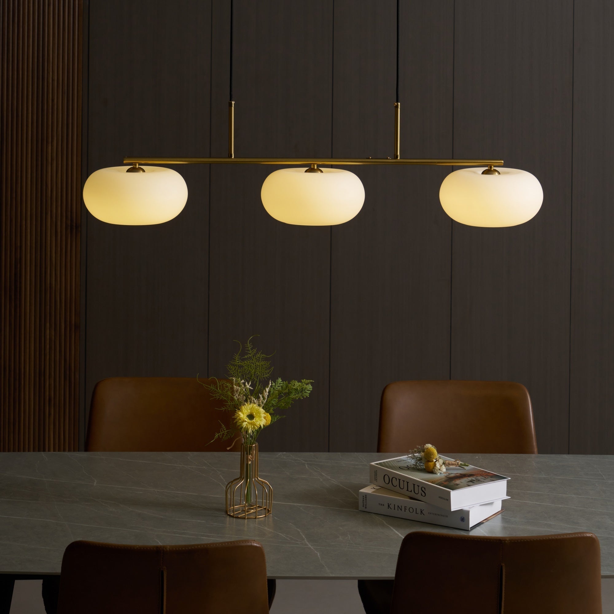 Lustra Pendant Lamp 3-Light Globe Shaped Linear - Neutral Decor