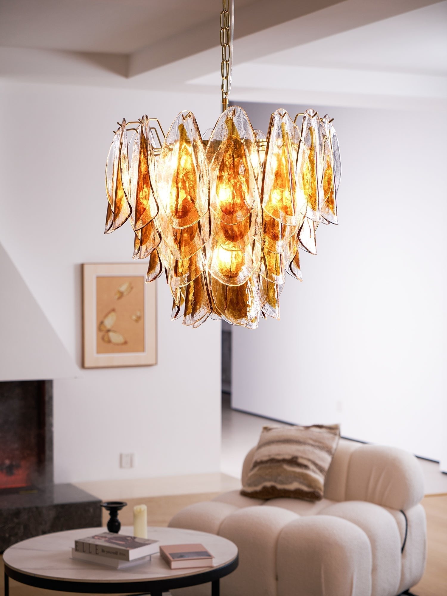 Lioraora Chandelier Amber Leaf Glass Layered Organic Warmth