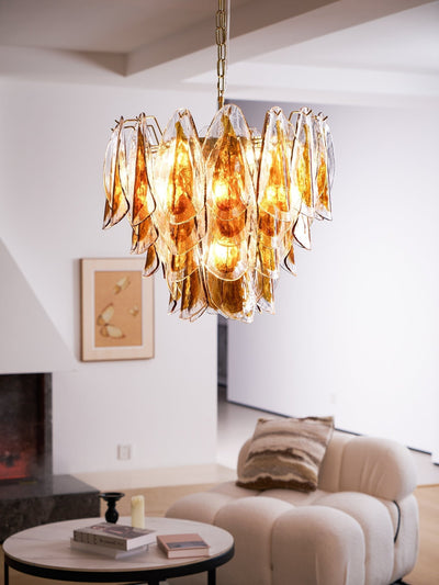 Lioraora Chandelier Amber Leaf Glass Layered Organic Warmth