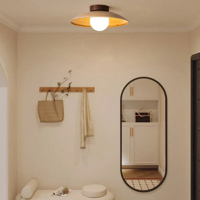 Muto Vintage Flush Mount Ceiling Light Wood Glass Bar Hotels - Neutral Decor
