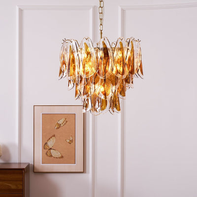 Lioraora Chandelier Amber Leaf Glass Layered Organic Warmth