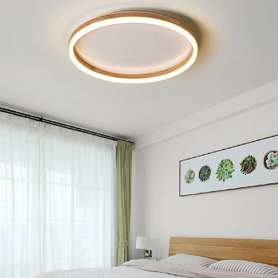 Muto Round Modern Flush Mount Ceiling Light Wood Bedroom - Neutral Decor