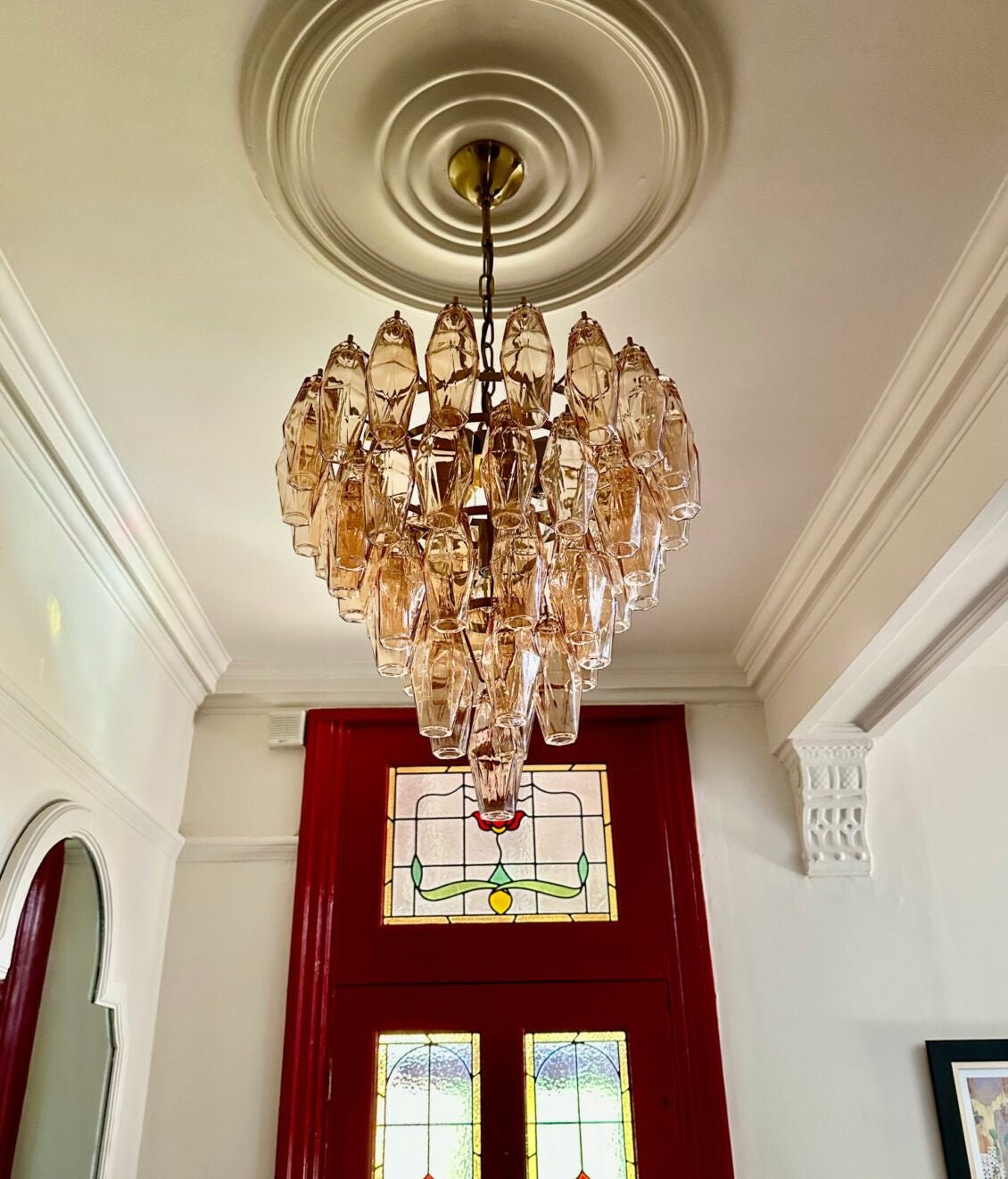 Eirenora Chandelier Pink Faceted Glass Layered Vintage