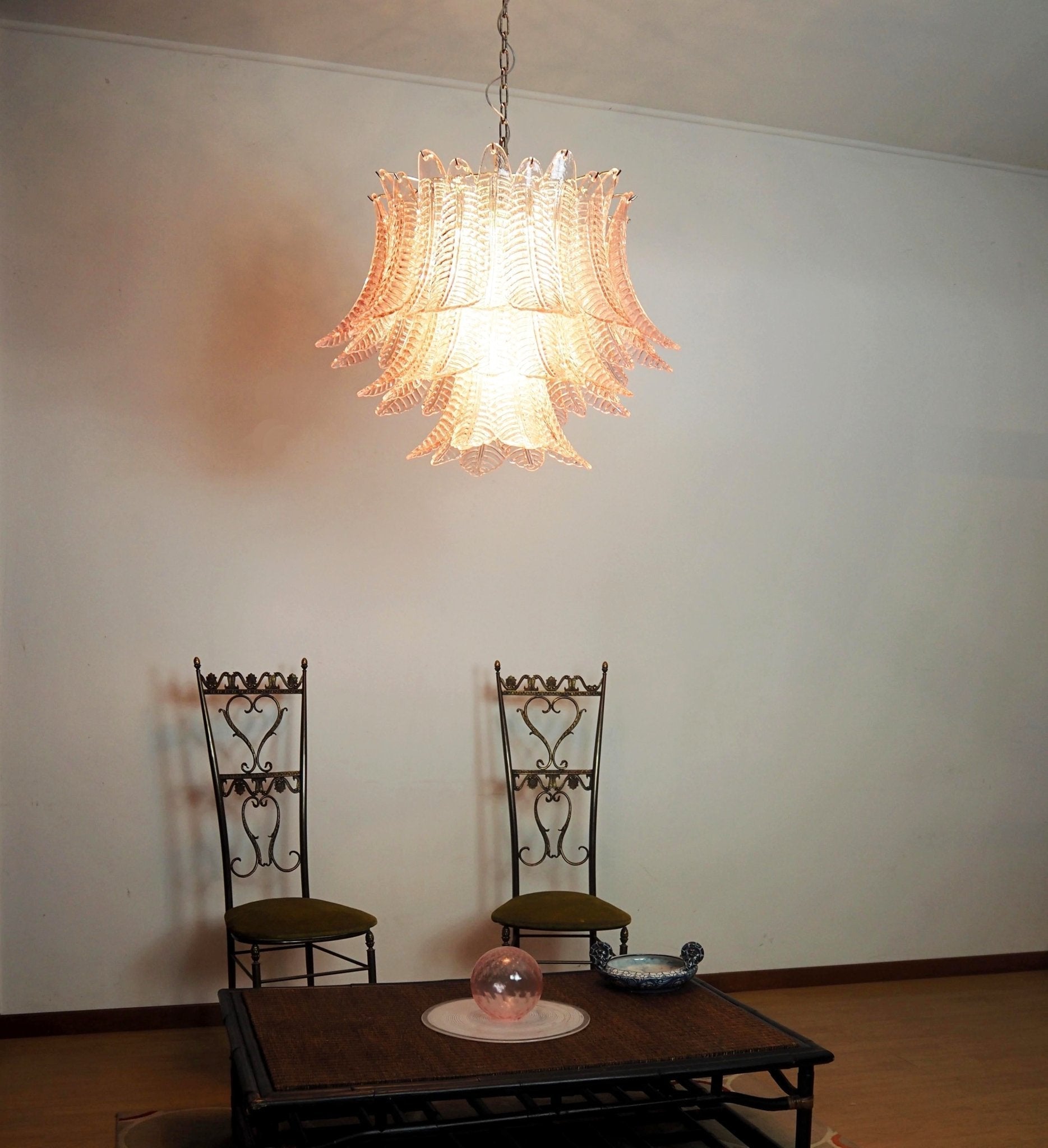 Celiaria Chandelier Pink Leaf Glass Layered Graceful Luxury