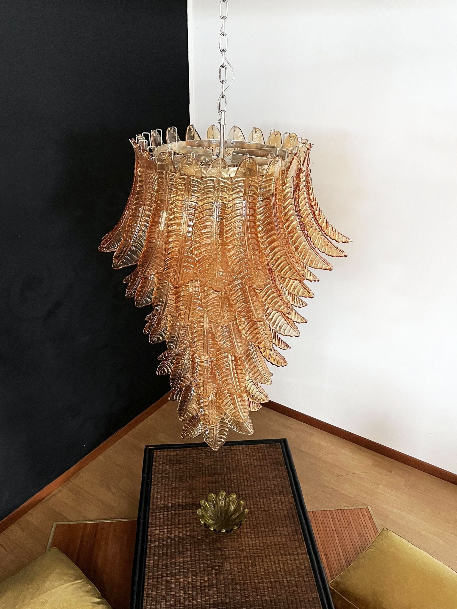 Celielle Chandelier Amber Glass Leaf Layered Statement Artistic