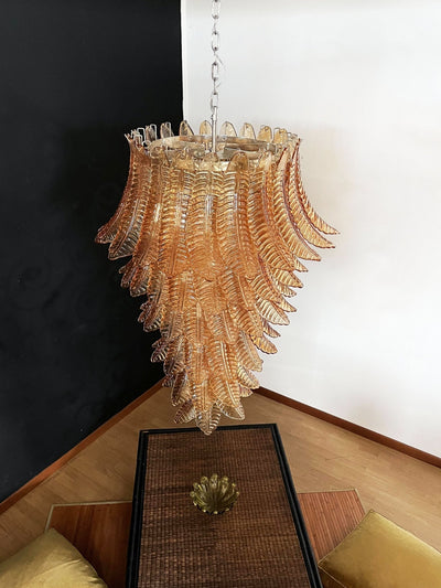 Celielle Chandelier Amber Glass Leaf Layered Statement Artistic