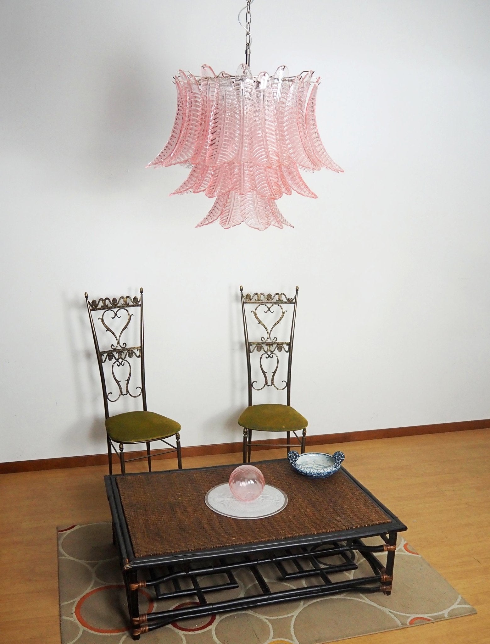 Celiaria Chandelier Pink Leaf Glass Layered Graceful Luxury