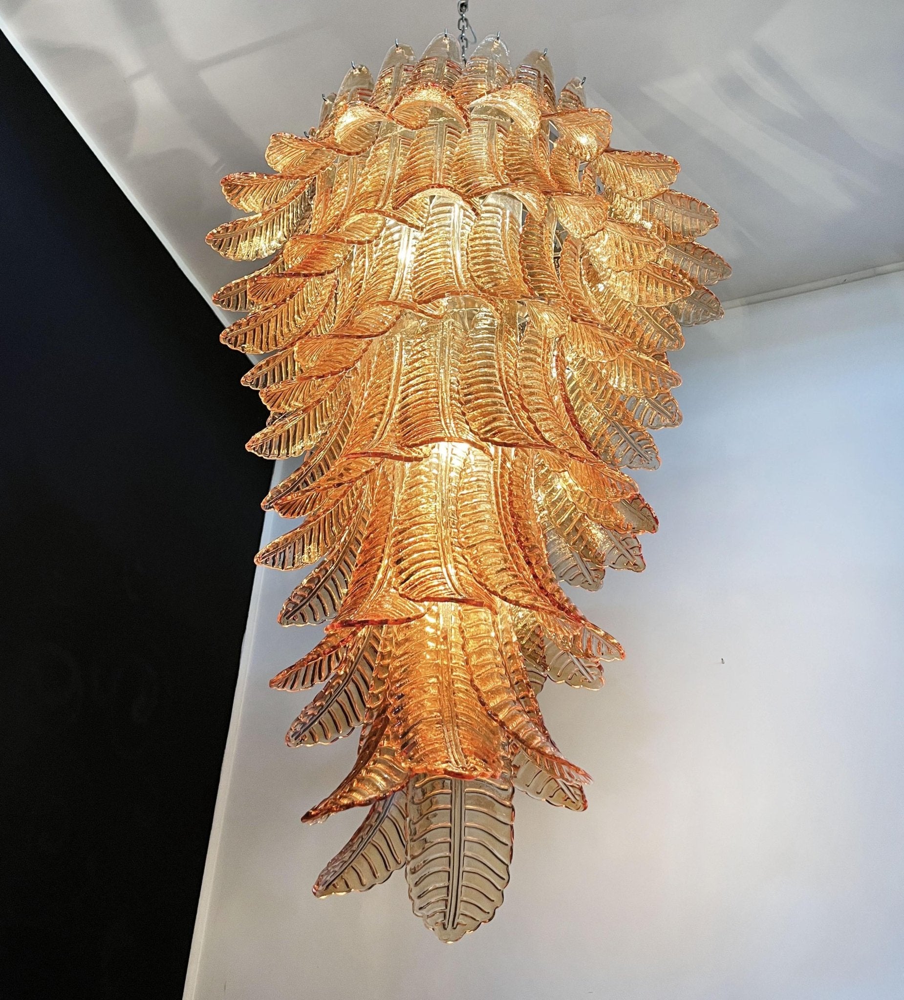 Celielle Chandelier Amber Glass Leaf Layered Statement Artistic