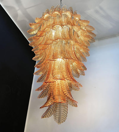 Celielle Chandelier Amber Glass Leaf Layered Statement Artistic
