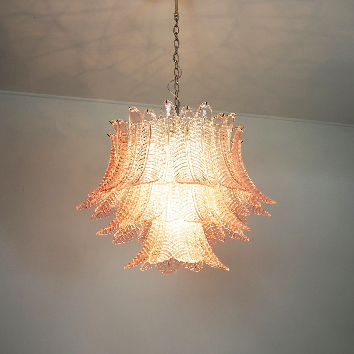 Celiaria Chandelier Pink Leaf Glass Layered Graceful Luxury