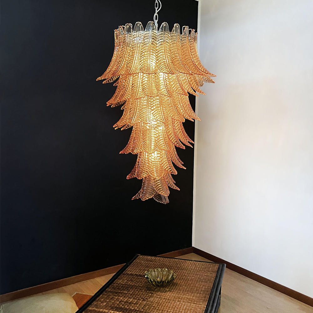 Celielle Chandelier Amber Glass Leaf Layered Statement Artistic