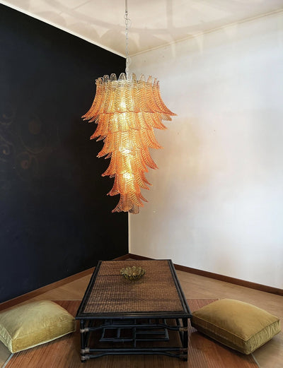 Celielle Chandelier Amber Glass Leaf Layered Statement Artistic