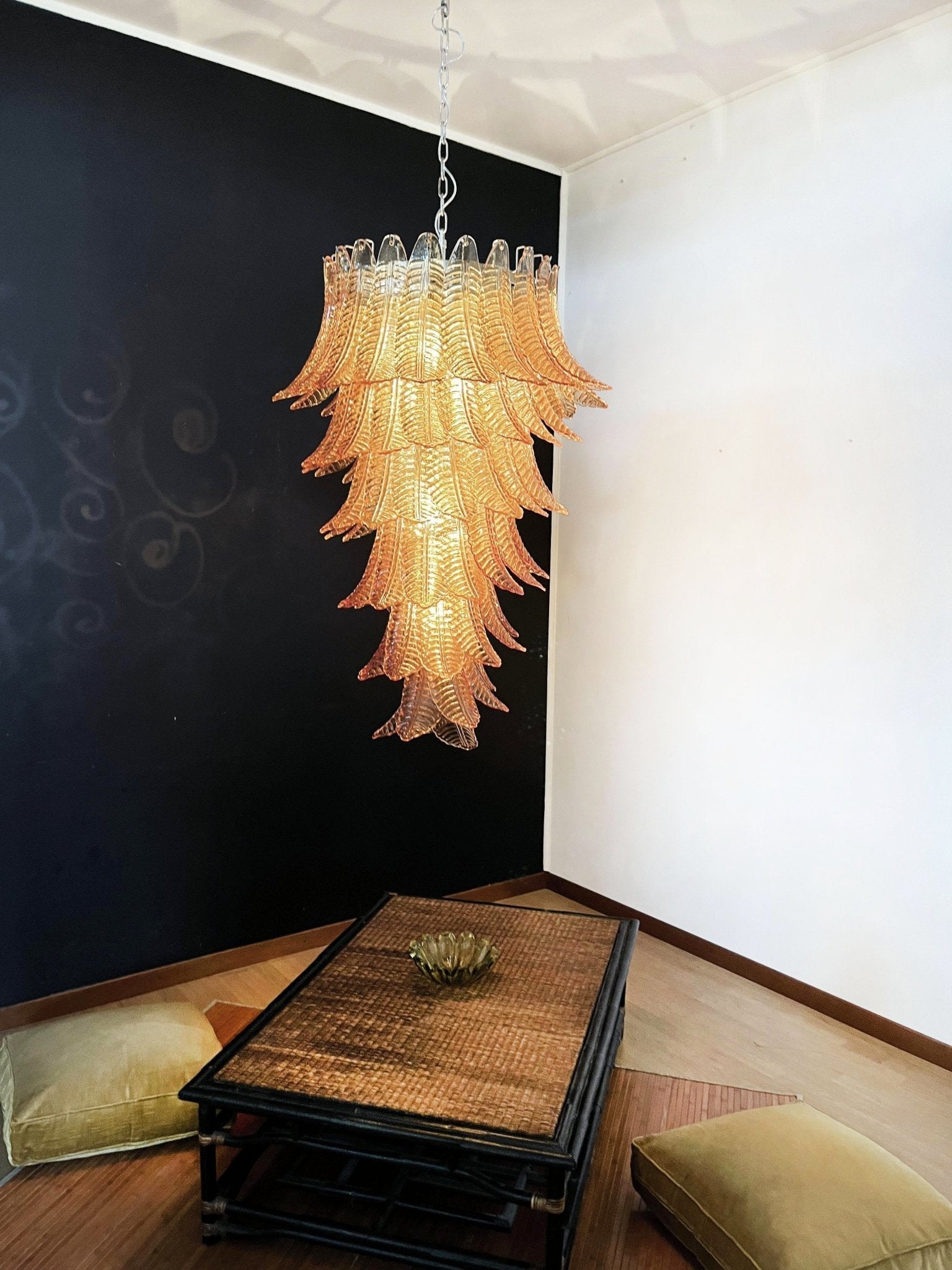 Celielle Chandelier Amber Glass Leaf Layered Statement Artistic